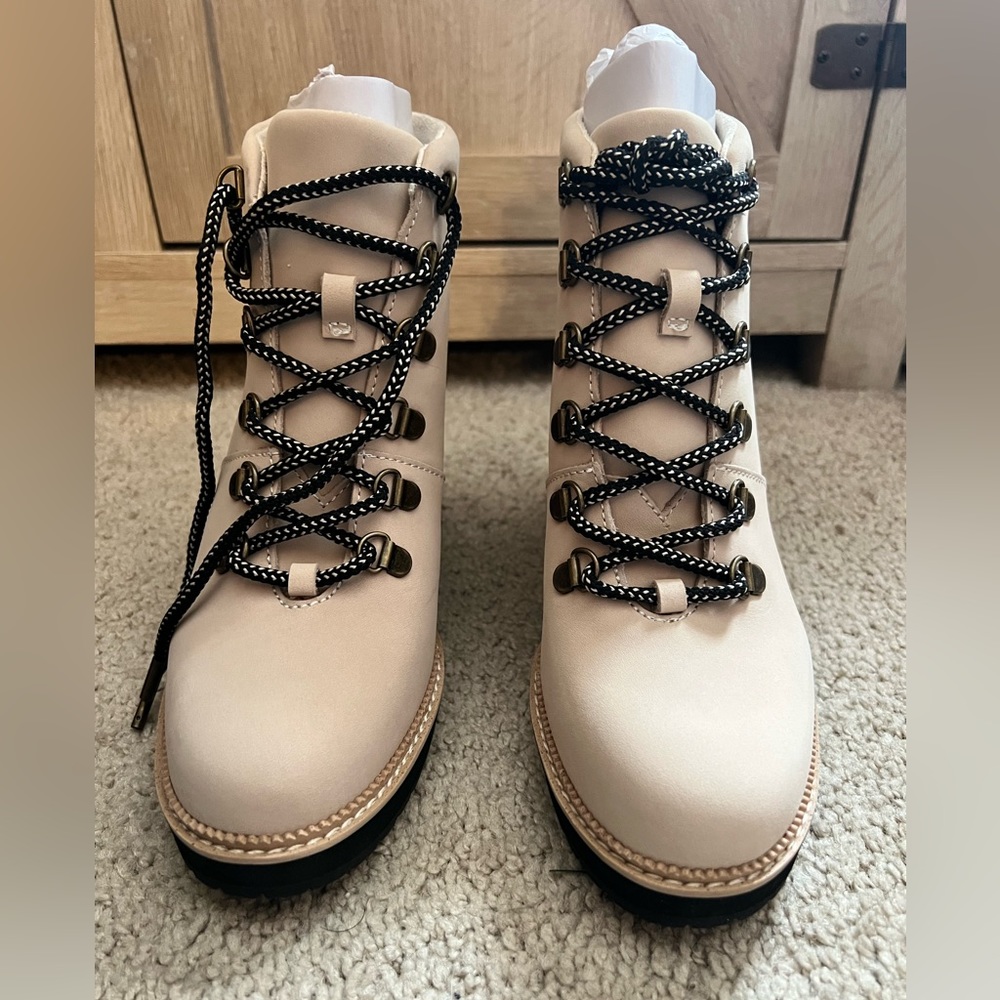 TOMS beige wedge heeled boots